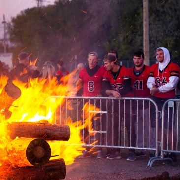 Members of the Husky Football Team at the Homecoming Bonfire at St. Cloud State University in St. Cloud, Minn., Friday, Oct. 19, 2018. (Photo/Markus Linz)